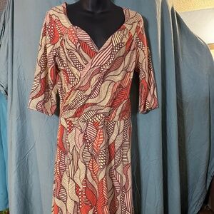 Blue Platypus “ Wavy Leaves” Vintage Style wrap neckline dress Large